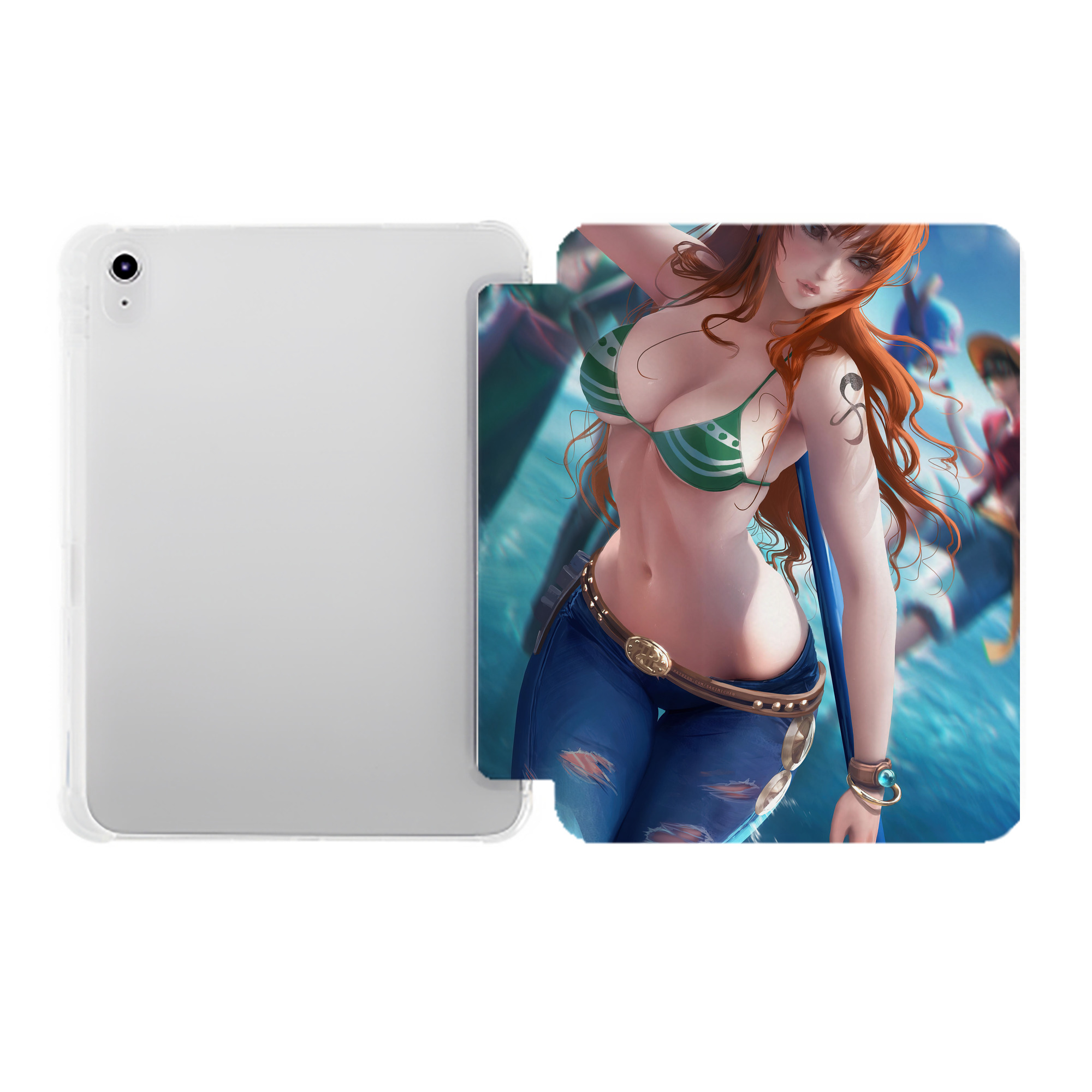 （画像用） ワンピース ONE PIECE IPad ケース ペン収納付き 三つ折りスタンド PUレザー×シリコン 対応機種9.5/10.5/10.9インチ